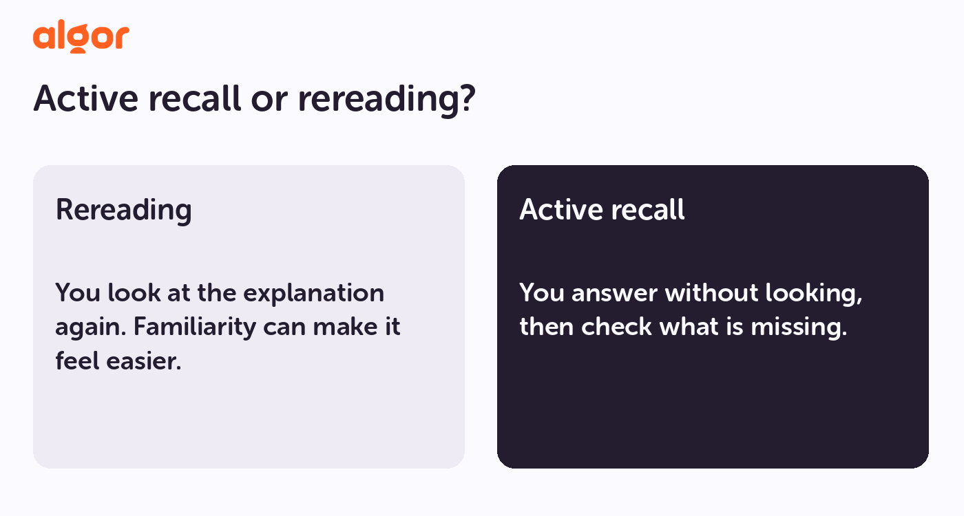 Active recall and rereading compared as study approaches