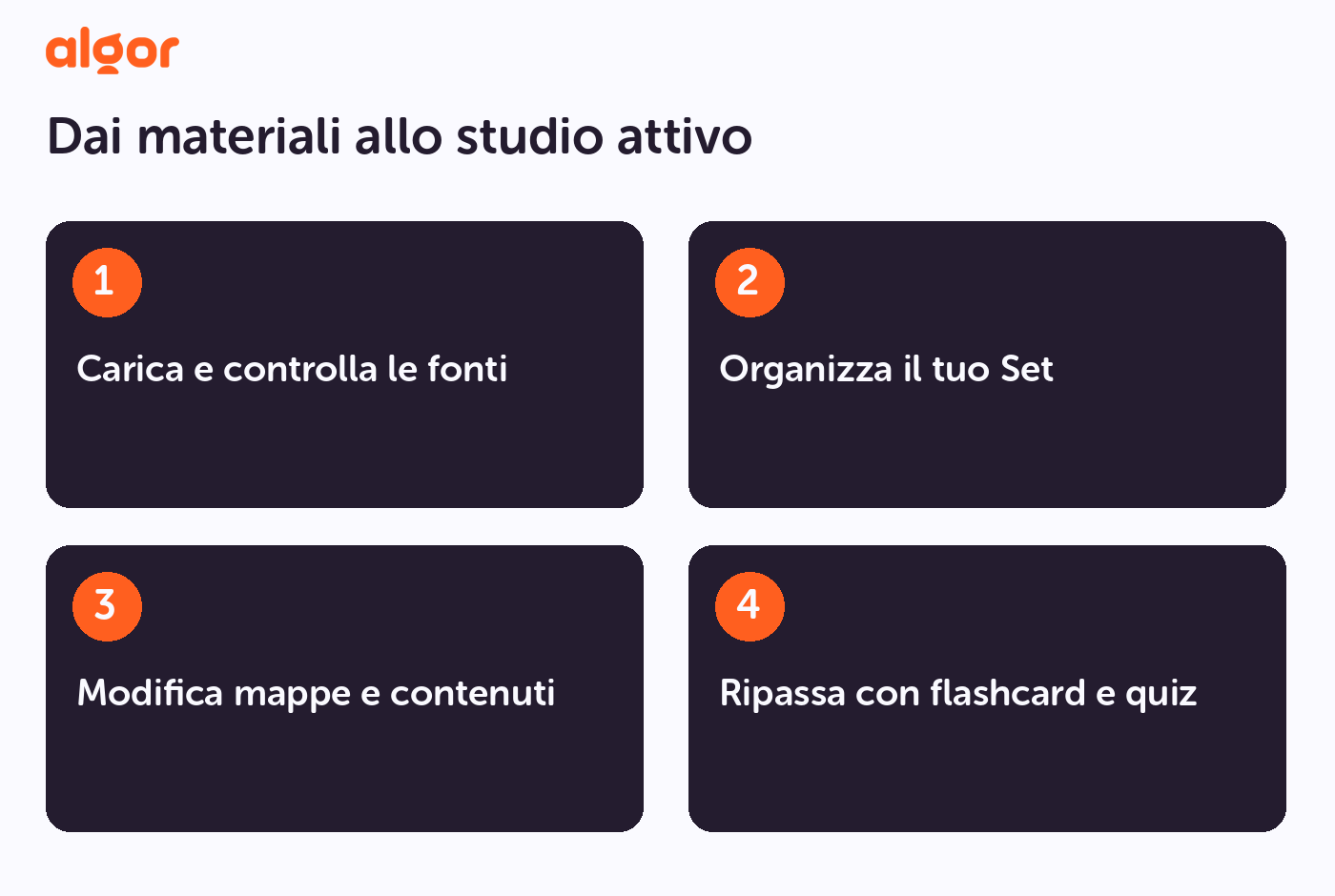 Algor Education riunisce strumenti per organizzare e ripassare il materiale.