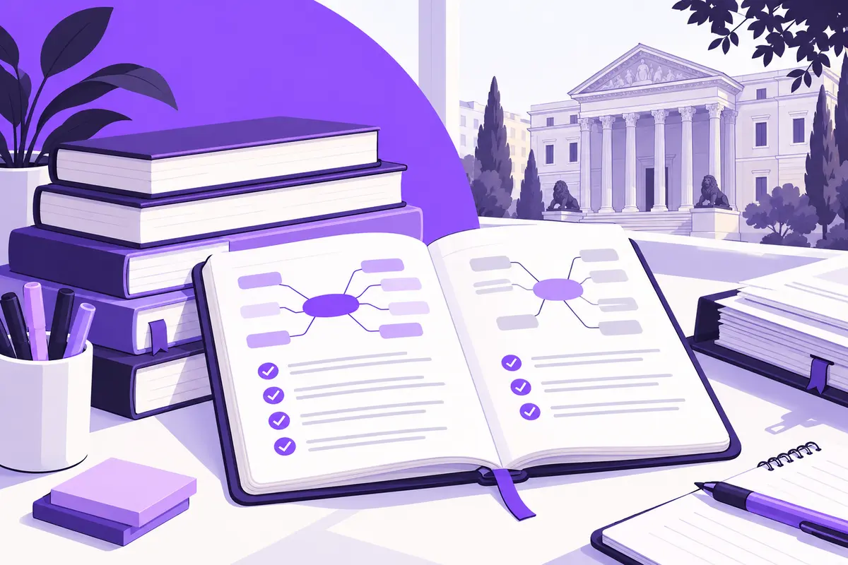 Guía visual para organizar la preparación de oposiciones con Algor: temario, mapas y repaso.