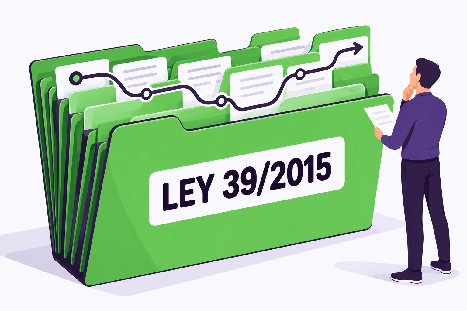 Una carpeta verde de la Ley 39/2015 organiza sus documentos como un recorrido claro para estudiar oposiciones.