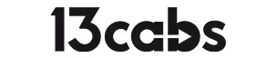 A black and white 13cabs logo with the word socbs on it.