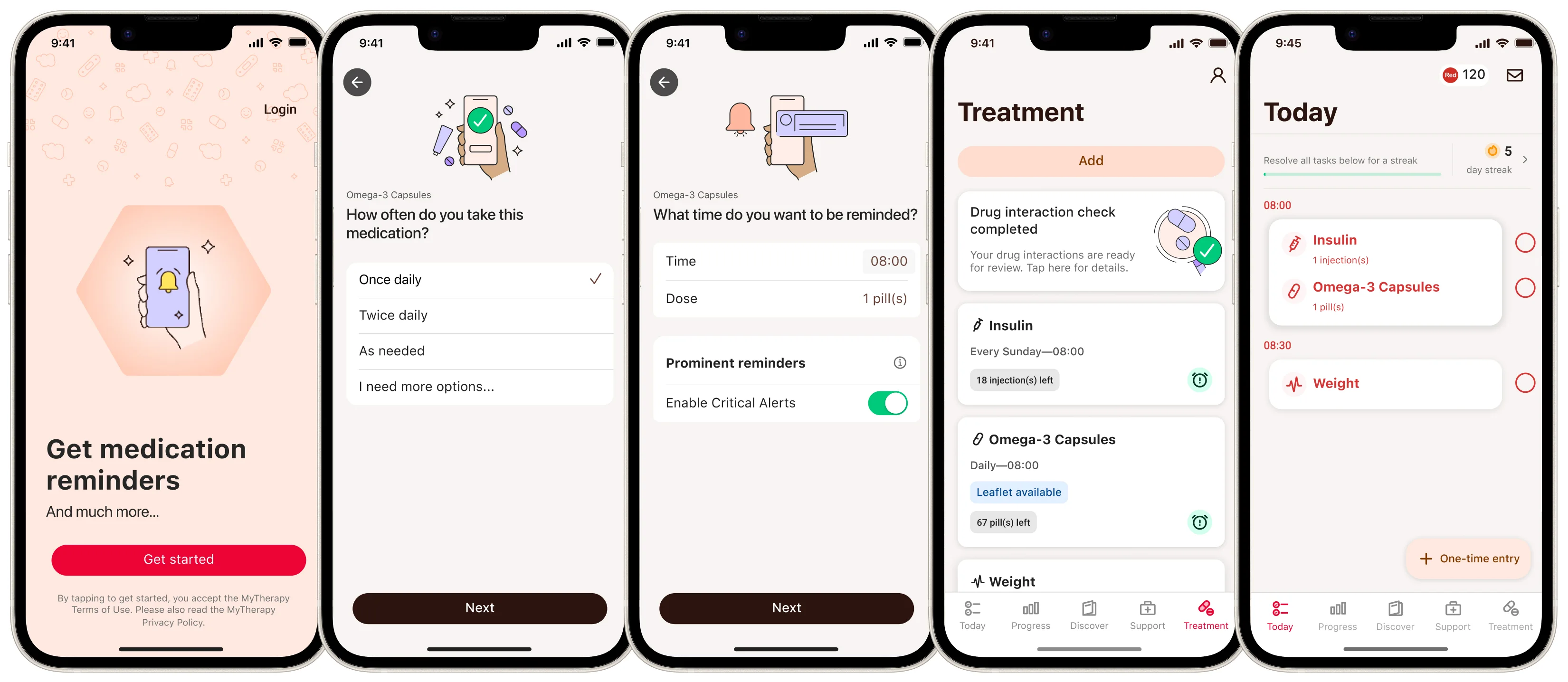 Three cell phones with the screen open to a treatment page.