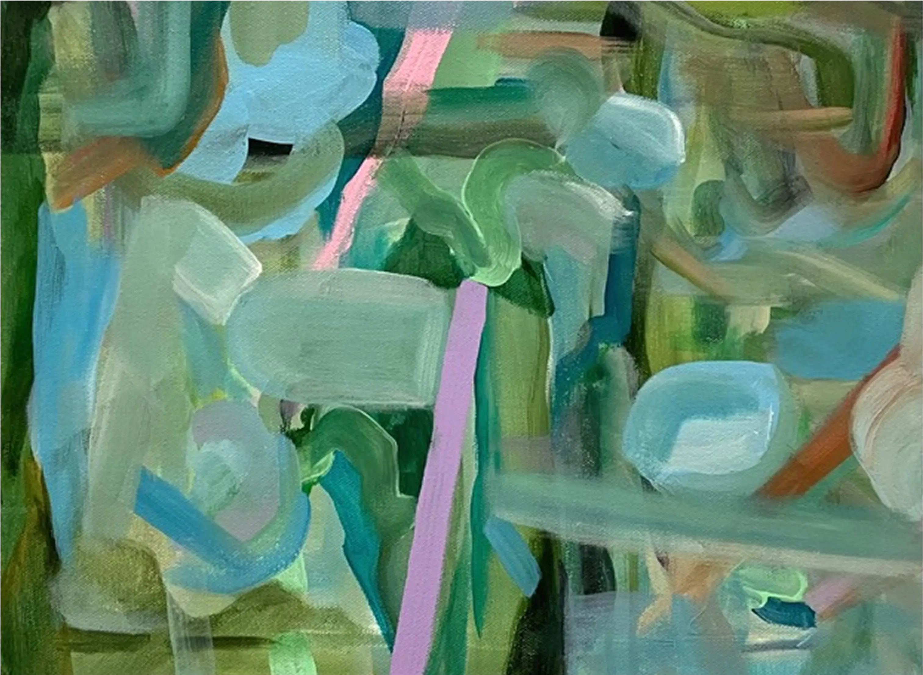 Soft gradients of jade, sky blue, and lilac drift like quiet paths—an abstract map of motion, memory, and gentle reflection.