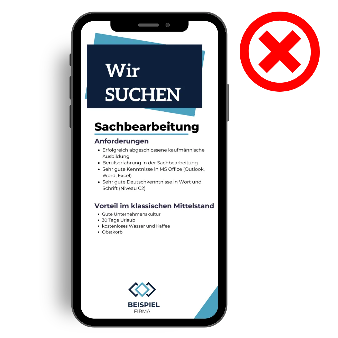 Smartphone zeigt klassische Stellenanzeige mit generischen Benefits – visualisiert veraltete Recruiting-Methoden und den Bedarf an modernen, steuerfreien Anreizen.