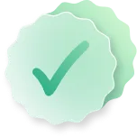 Icono verde en forma de sello con una marca de verificación en el centro.