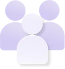 Icono morado de dos personas que representa la transparencia.