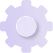 Icono de engranaje morado que representa el funcionamiento del sistema.