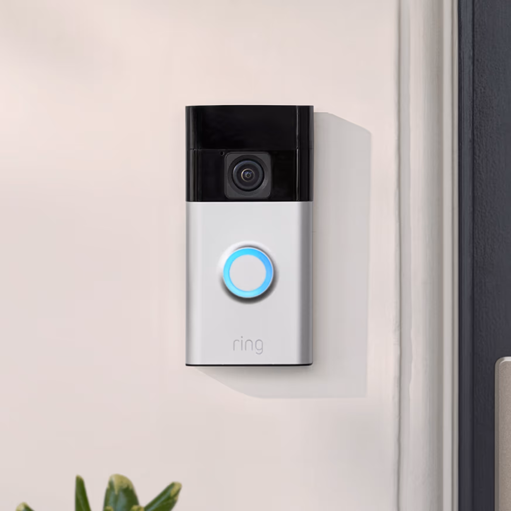 Smart video doorbell mounted beside entry door, enabling remote visitor access and two-way communication for secure and accessible entry.