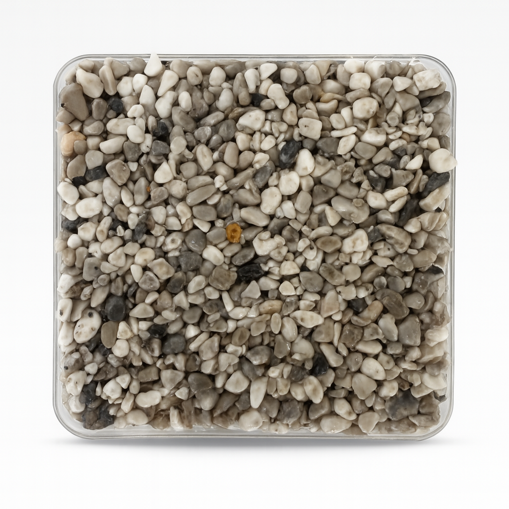 RC-10 Foggy Grey – subtle mix of foggy grey, beige, and white natural stones in resin-bound format.