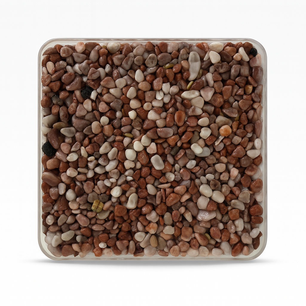 RC-05 Red Blend – warm mixture of red, terracotta, beige and cream-toned pebbles in resin-bound finish.