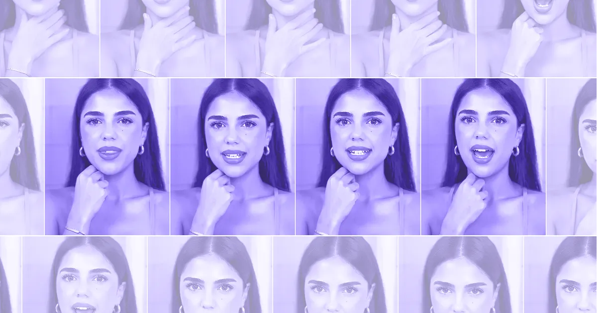 multiple images of Ai generated girl with purple overlay