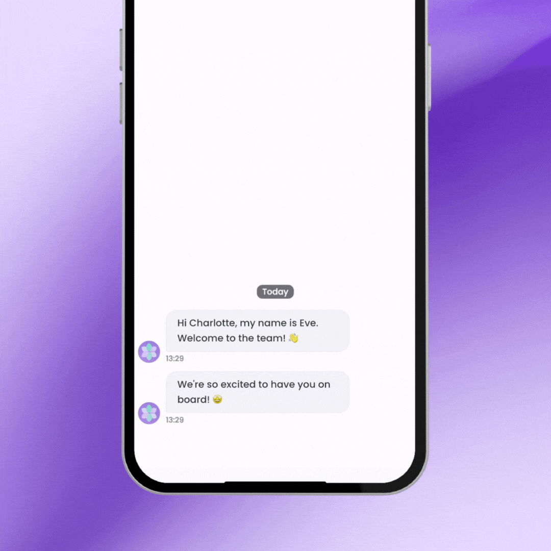 A gif of a phone screen showing how new employees can onboarded using conversational learning