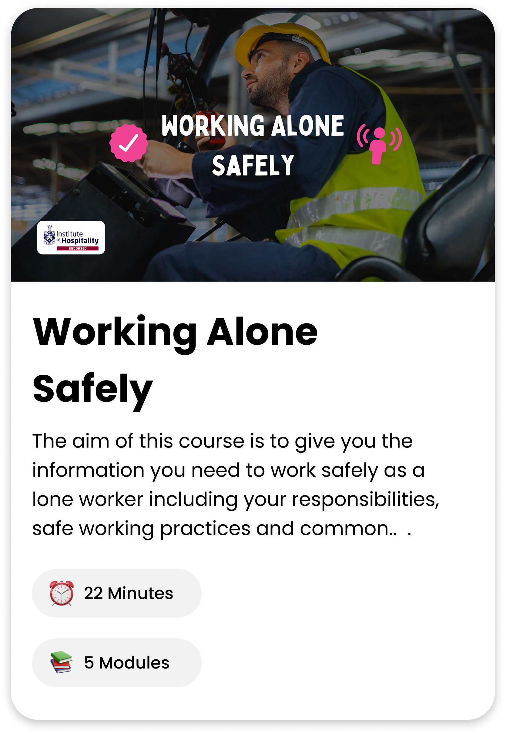 Working Alone Safely course cover