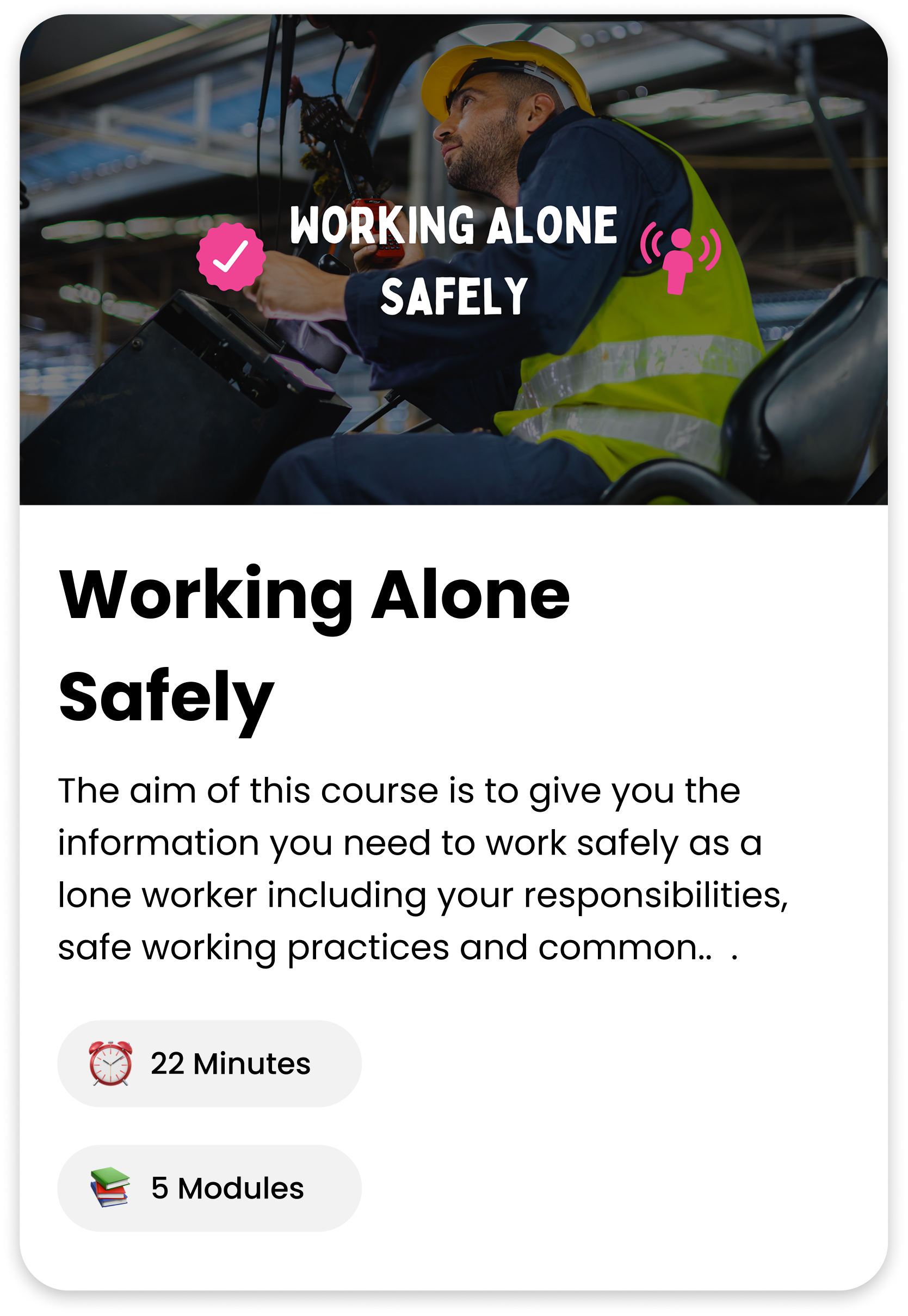 Working Alone Safely course cover