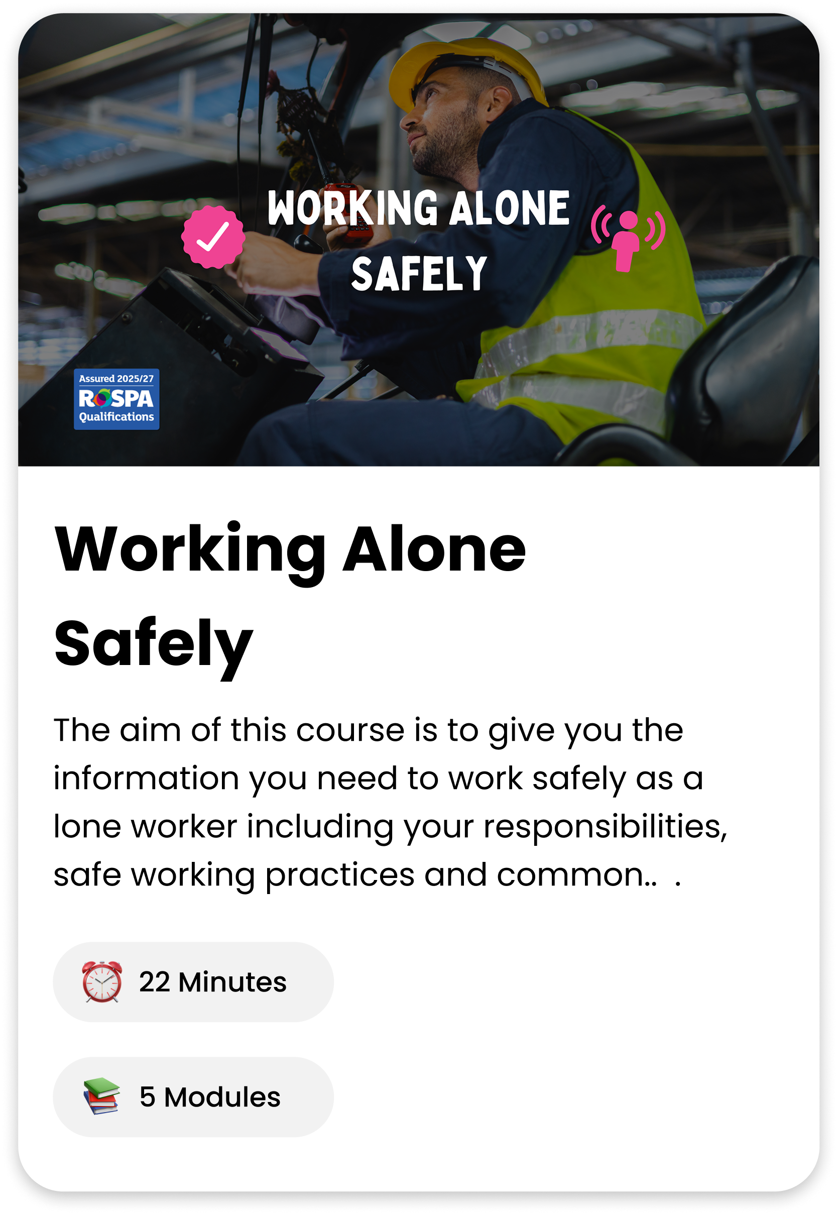 Working Alone Safely course cover