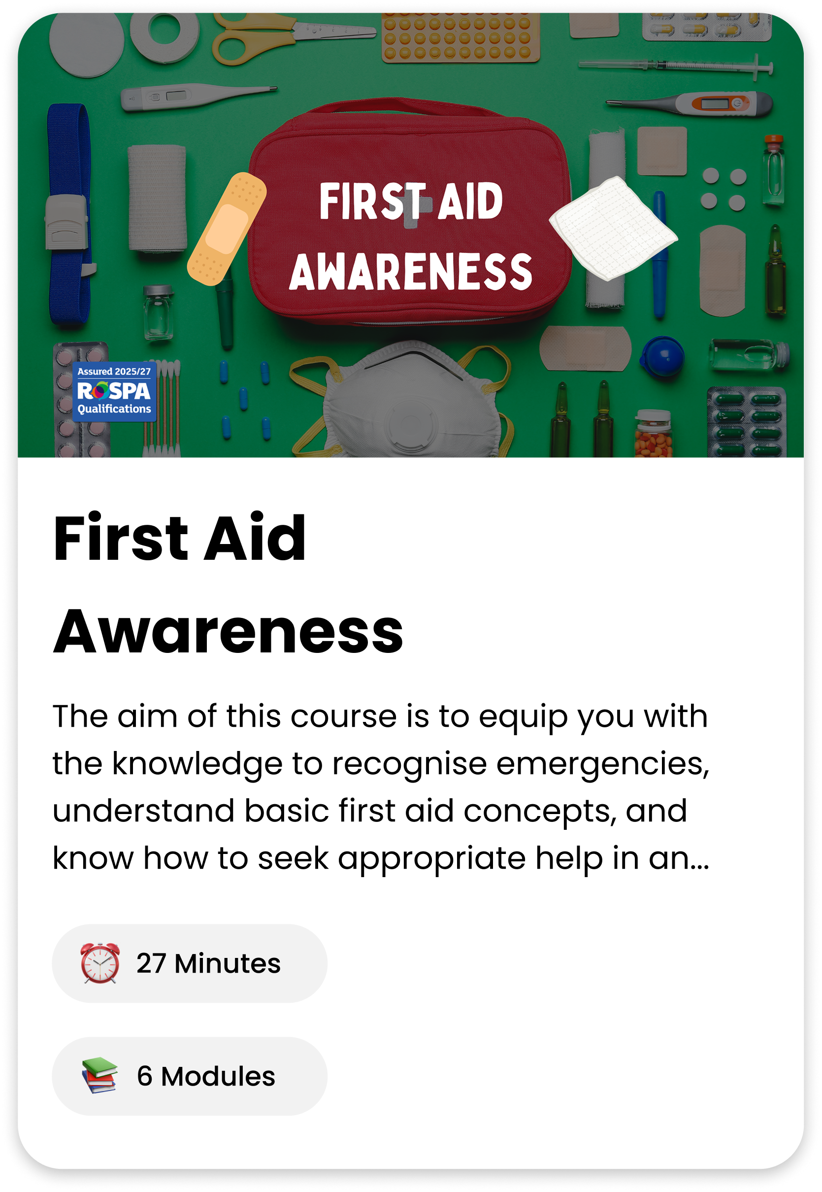 First Aid Awareness course cover