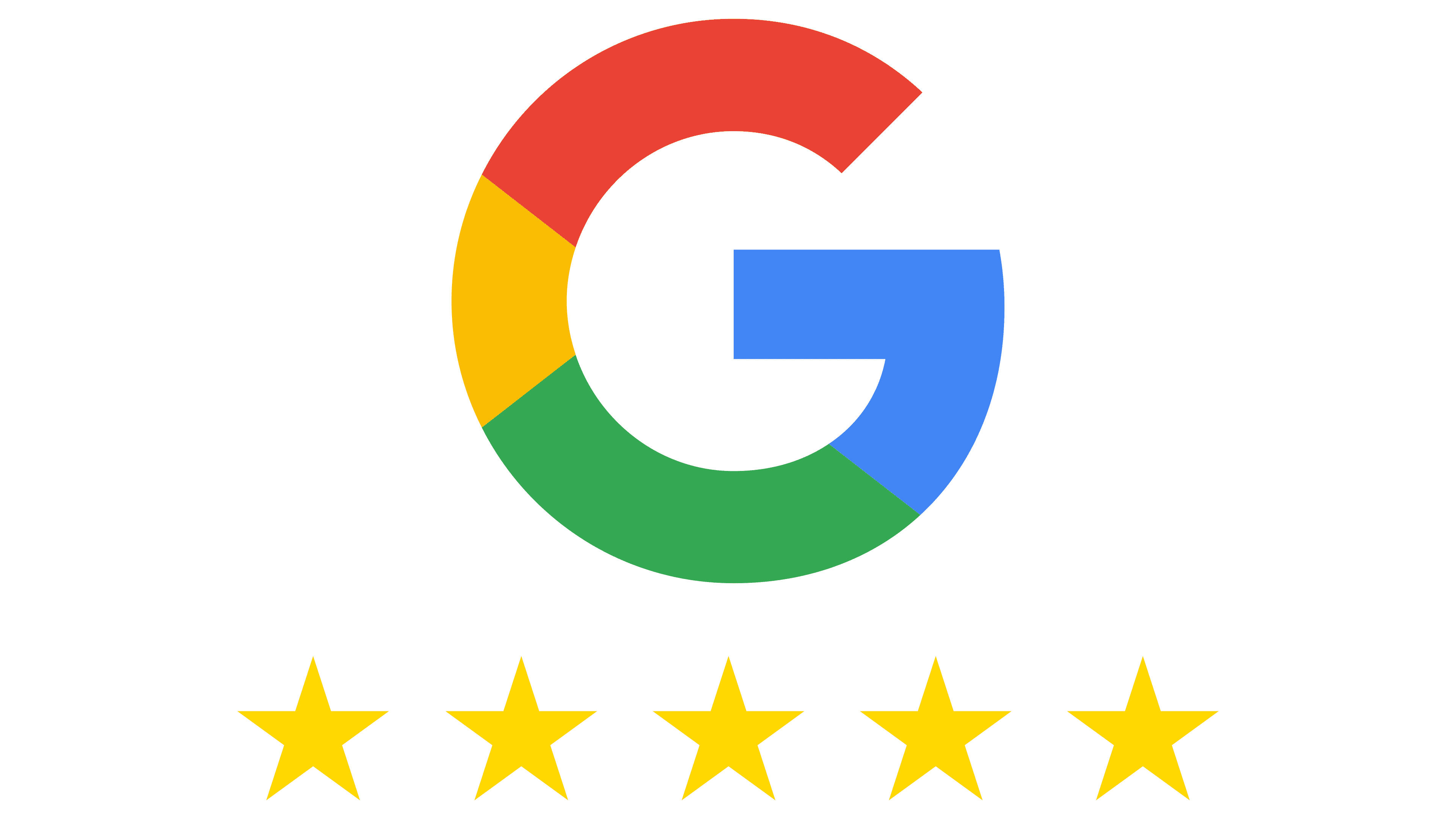 Google logo above five yellow stars representing a five-star review rating.