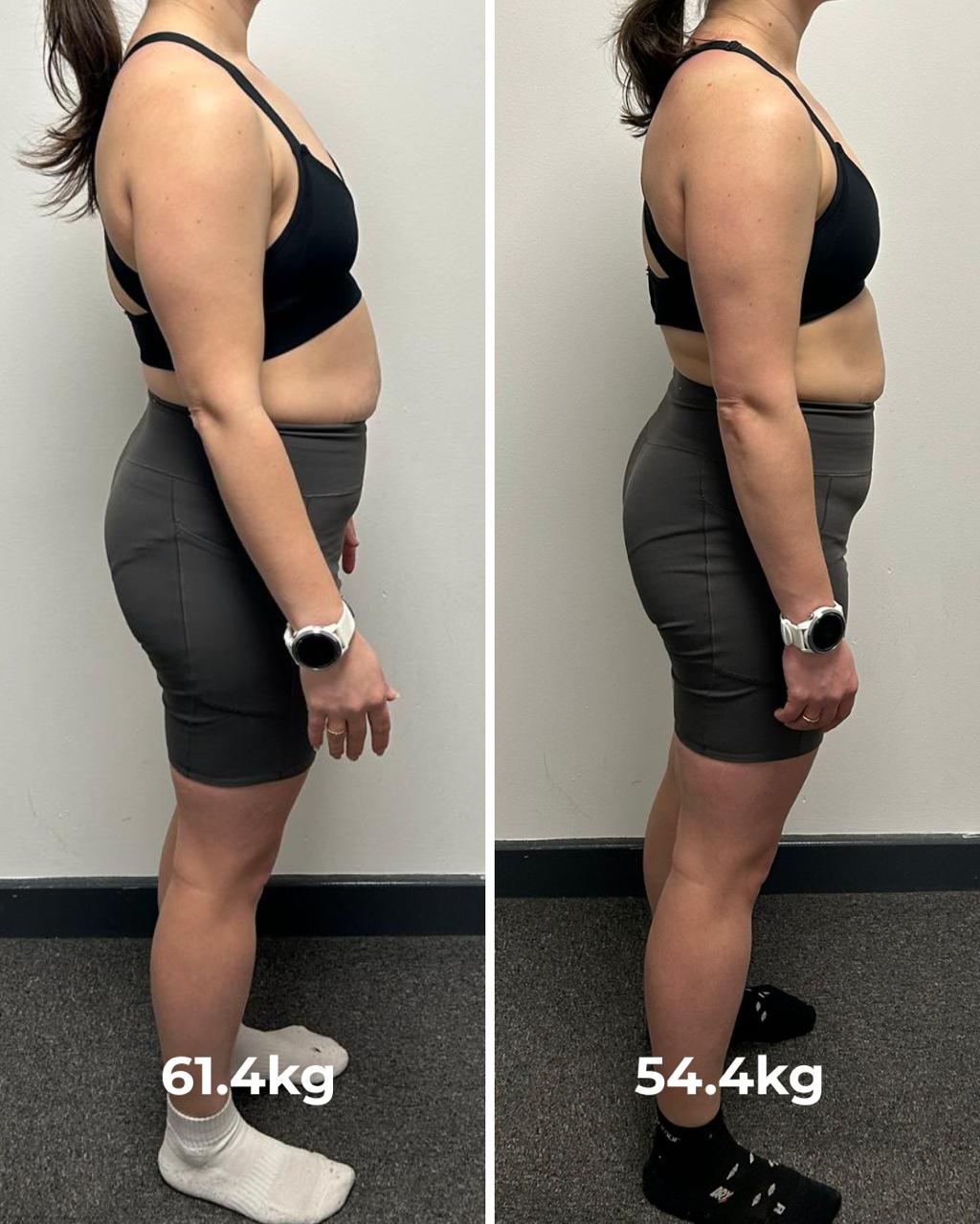 Smiling woman in a blue shirt using gym cable machine with rope attachment.