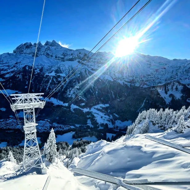 Panorama hivernal de Champéry, chalets alpins à vendre.
