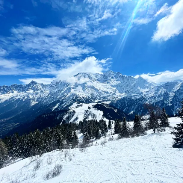 Panorama enneigé des Houches, résidences près de Chamonix.