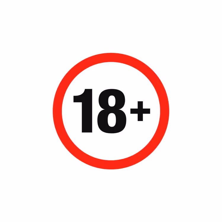 An 18+ symbol in a red circle on a white background