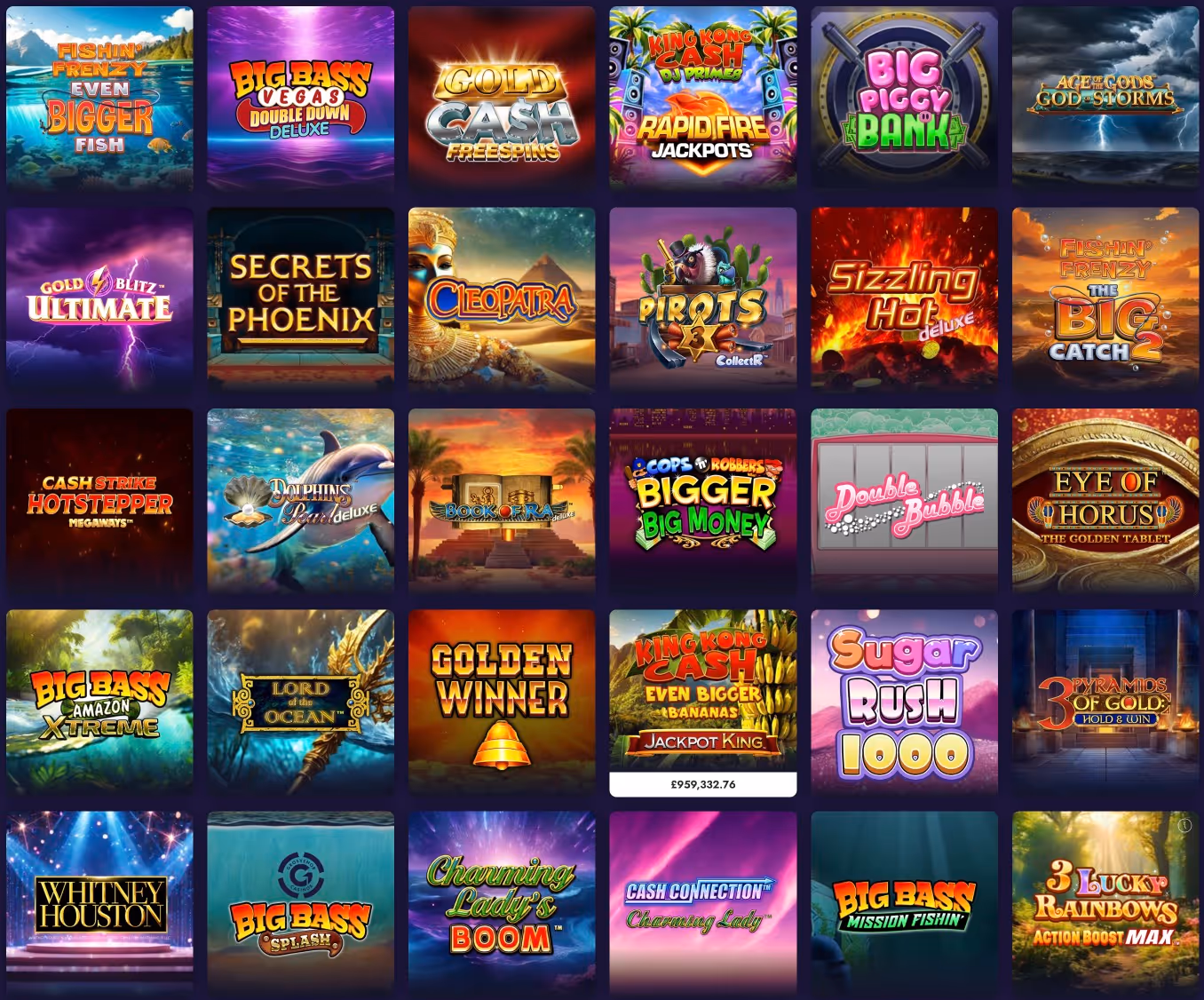 A large variety of different online casino games displayed across the image