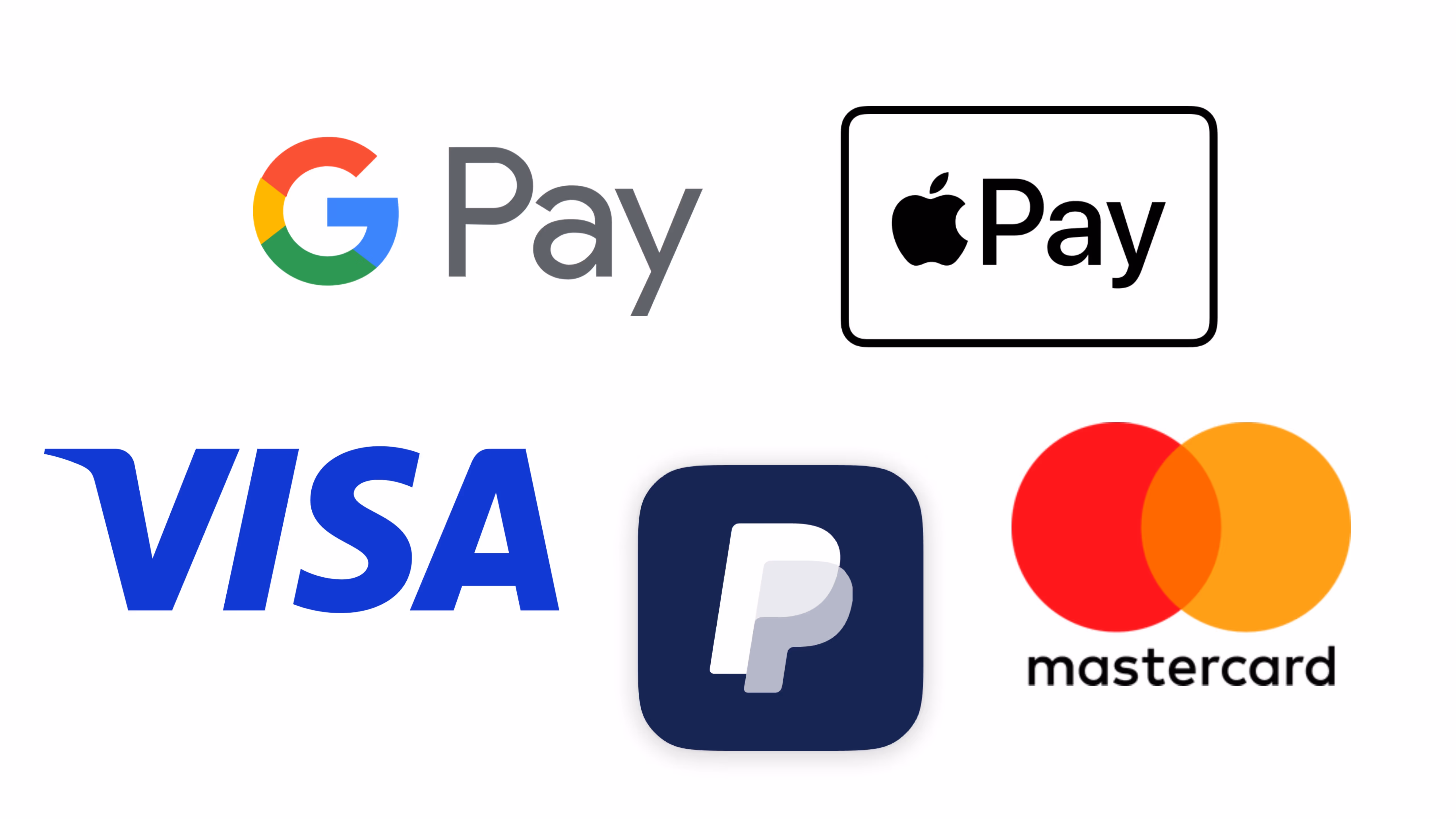 A list of payment methods such as Google pay, Apple pay, Visa, Mastercard and PayPal