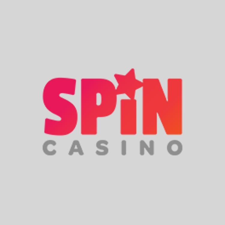 Spin Casino logo with SPIN in red and orange text and CASINO in grey text on a grey background