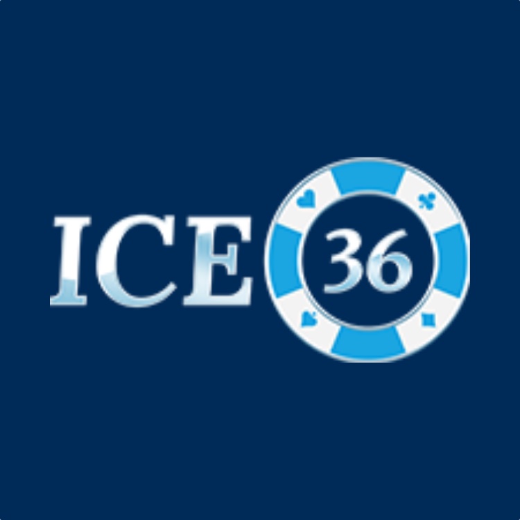 Ice 36 logo with text on white and pale blue, the number 36 in a blue and white poker chip on a dark blue background