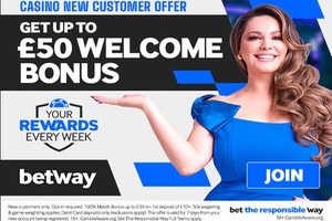 Betway Casino monthly bonus offer with colourful graphics and promo text on a vibrant background.