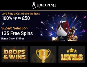 Lord Ping Casino monthly bonus offer with colourful graphics and promo text on a vibrant background.