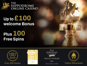 Hippodrome Casino monthly bonus offer with colourful graphics and promo text on a vibrant background.