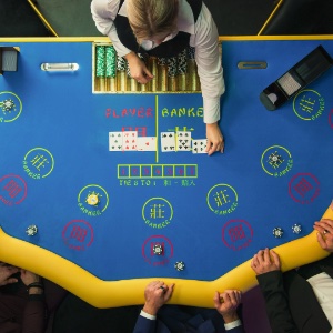 A close up of a baccarat table overview