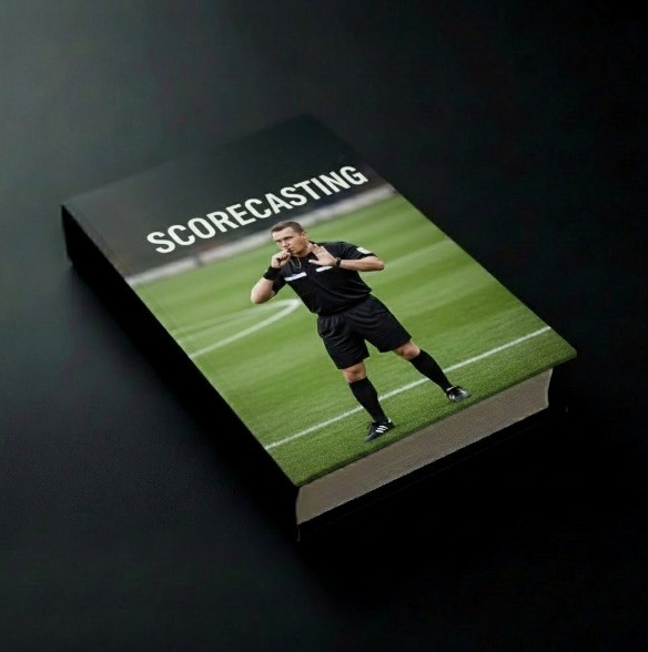 A referee on the front of a book cover with the title SCORECASTING