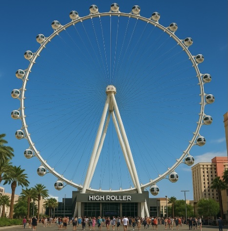 An image of a ferris wheel style attraction like the High Roller in Vegas