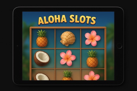 An online screen shot of a game similar to the Aloha slots game on an ipad