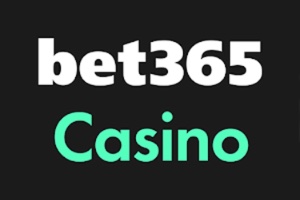 Bet365 Casino logo with a dark background with BET365 written in white text and CASINO written in green text 