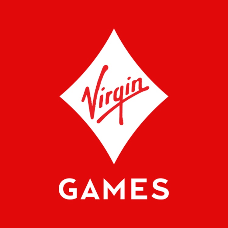 A red background with a white diamond in the centre with VIRGIN written in it in red text and GAMES written in white text at the bottom