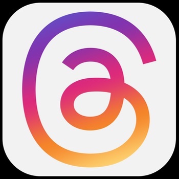 A white background with a pink, yellow and purple @ symbol for the Threads logo