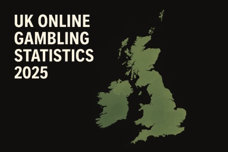 A black background with a map of the UK in the background and white text on the left saying UK ONLINE STATISTICS 2025 