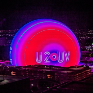 An image of the sphere in Las Vegas advertising the U2 residency