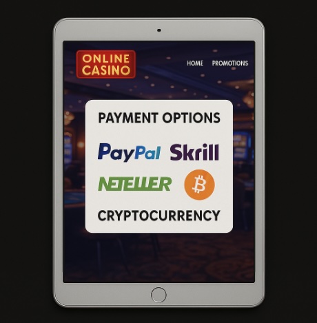 An image of an ipad on a black background with PAYMENT OPTIONS listed on the screen