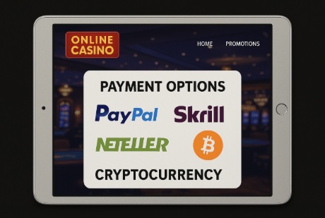 An image of an ipad on a black background with PAYMENT OPTIONS listed on the screen