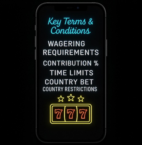 An image of a mobile phone on a black background with KEY TERMS & CONDITIONS YOU MUST CHECK outlined on the screen
