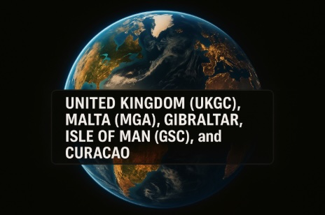 An image of the world on a black background with a banner across the centre listing the following UNITED KINGDOM, MALTA, GIBRALTAR, ISLE OF MAN and CURACAO
