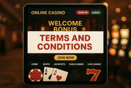 An image of an online casino with a banner across the centre saying TERMS AND CONDITIONS in bold white text