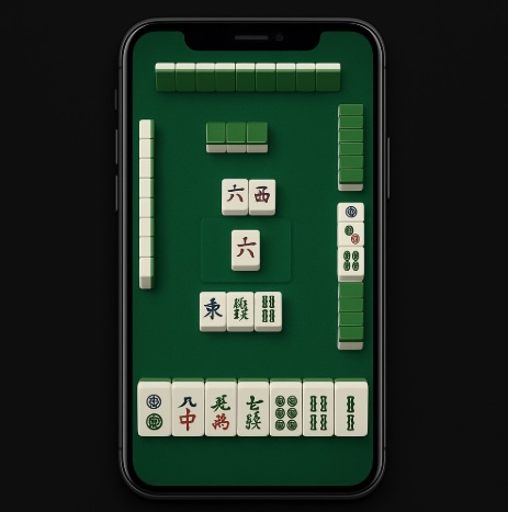 An image of an online mahjong game on a mobile on a black background
