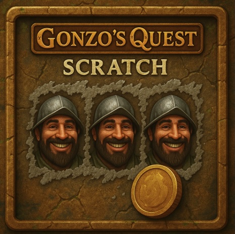 An image of a Gonzo's Quest themed scratch card on a black background