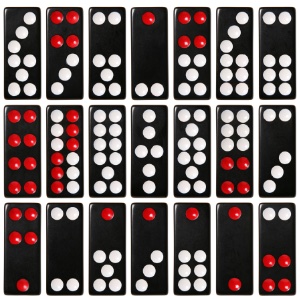 An image of the layout of Pai Gow black, red and white dominos on a white background