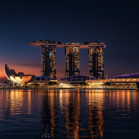 An image of a building similar to the Marina Bay Sands hotel in Singapore